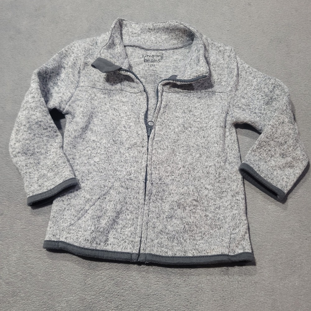 Jumping Beans Sweater Fleece Jacket Kids 12M Gray Full Zip Mock Neck Mock Neck